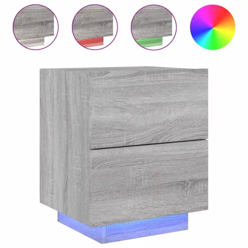  szürke sonoma színű szerelt fa éjjeliszekrény LED-fényekkel