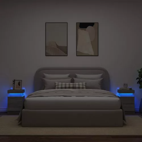  2 db szürke sonoma színű éjjeliszekrény LED-ekkel 35x39x55 cm