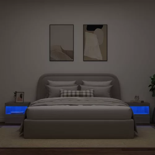  2 db szürke sonoma színű éjjeliszekrény LED-ekkel 50x40x45 cm