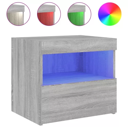  2 db szürke sonoma színű éjjeliszekrény LED-ekkel 50x40x45 cm