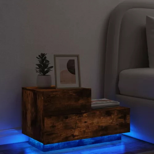  füstös tölgy színű éjjeliszekrény LED-fényekkel 70x36x40,5 cm