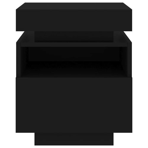  2 db fekete műfa éjjeliszekrény LED-fényekkel 40x39x48,5 cm