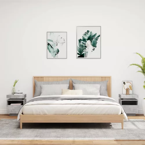  2 db betonszürke éjjeliszekrény LED-fényekkel 40x39x48,5 cm