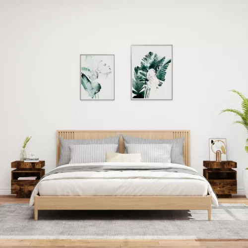  2 db sonoma tölgy éjjeliszekrény LED-fényekkel 40x39x48,5 cm