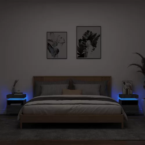  2 db szürke sonoma éjjeliszekrény LED-fényekkel 40x39x48,5 cm