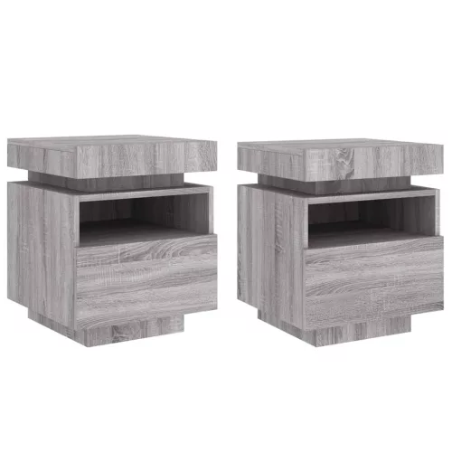  2 db szürke sonoma éjjeliszekrény LED-fényekkel 40x39x48,5 cm