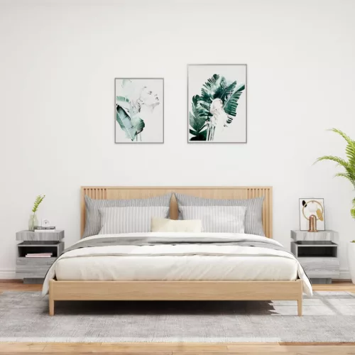  2 db szürke sonoma éjjeliszekrény LED-fényekkel 40x39x48,5 cm