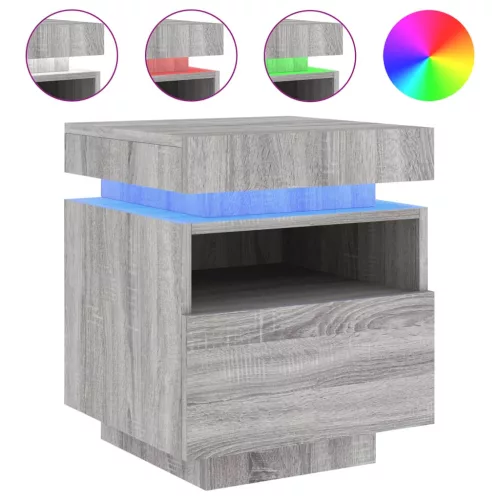  2 db szürke sonoma éjjeliszekrény LED-fényekkel 40x39x48,5 cm