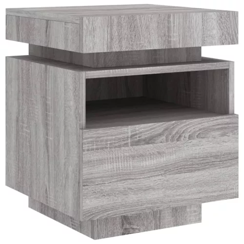  2 db szürke sonoma éjjeliszekrény LED-fényekkel 40x39x48,5 cm