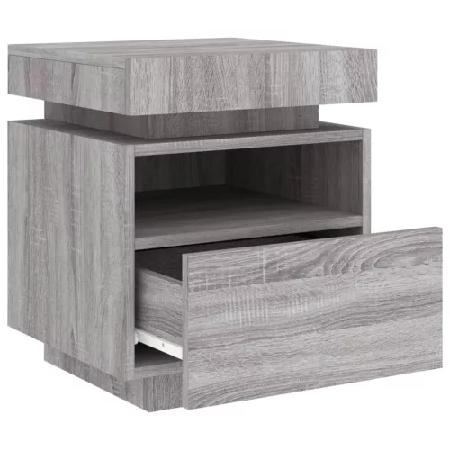  2 db szürke sonoma éjjeliszekrény LED-fényekkel 40x39x48,5 cm