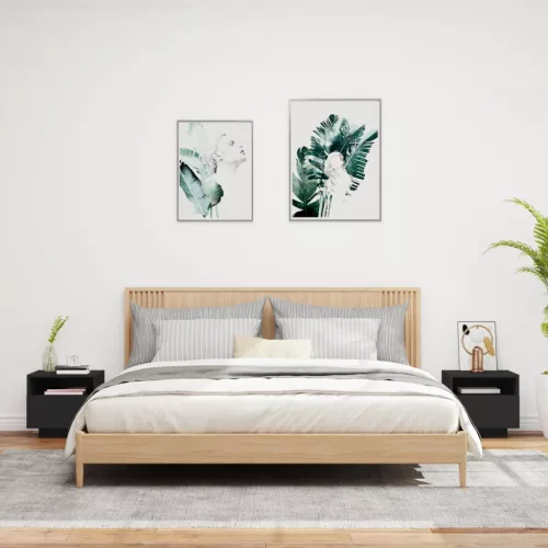  2 db fekete éjjeliszekrény LED-világítással 40 x 39 x 37 cm