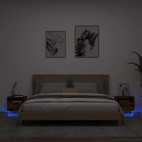  2 db sonoma tölgy színű éjjeliszekrény LED-ekkel 40x39x37 cm