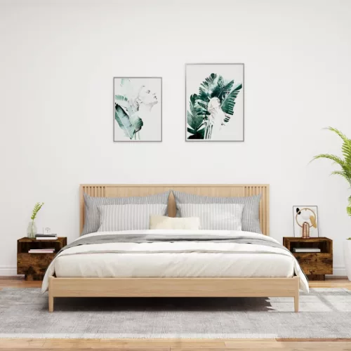  2 db sonoma tölgy színű éjjeliszekrény LED-ekkel 40x39x37 cm