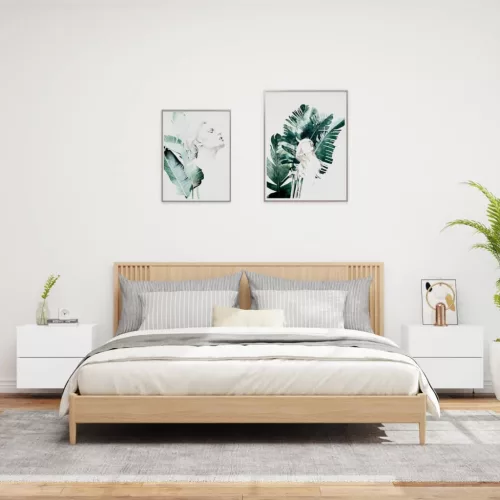  2 db fehér falra szerelhető éjjeliszekrény LED-világítással