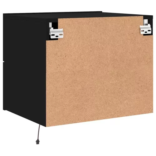  2 db fekete falra szerelhető éjjeliszekrény LED-világítással