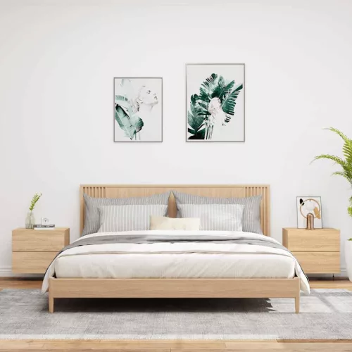  2 db sonoma tölgy színű fali éjjeli szekrény LED-világítással