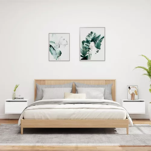  2 db fehér falra szerelhető éjjeliszekrény LED-világítással