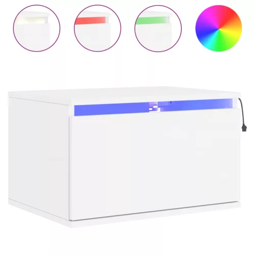  2 db fehér falra szerelhető éjjeliszekrény LED-világítással