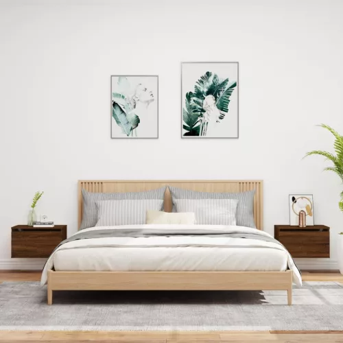  2 db barna tölgy színű éjjeliszekrény LED-világítással