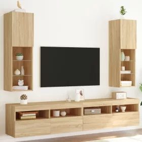    2 db sonoma tölgy színű TV-szekrény LED-ekkel 30,5x30x102 cm