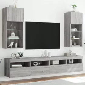    2 db szürke sonoma színű TV-szekrény LED-ekkel 40,5x30x90 cm