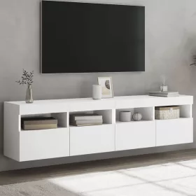    2 db fehér falra szerelhető TV-szekrény LED-del 80 x 30 x 40 cm