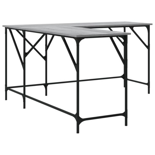  szürke sonoma színű szerelt fa íróasztal 149 x 149 x 75 cm