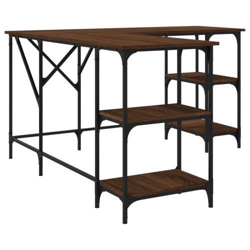  barna tölgyszínű szerelt fa íróasztal 139x139x75 cm