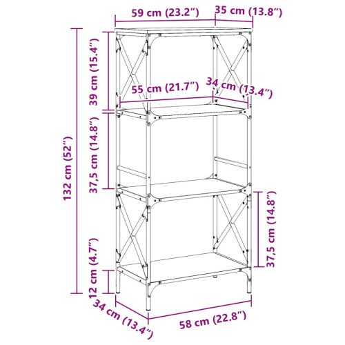 4 szintes sonoma tölgy szerelt fa könyvespolc 59 x 35 x 132 cm