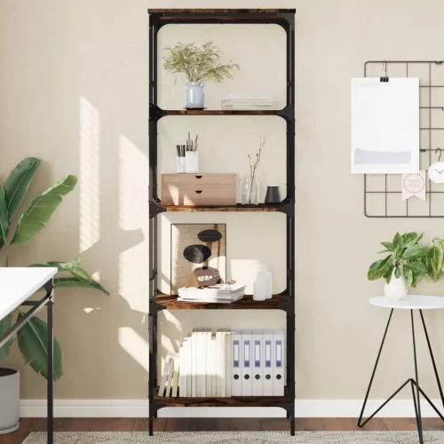  5 szintes füstös tölgy szerelt fa könyvespolc 59 x 35 x 132 cm