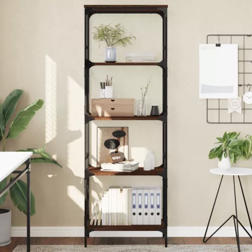  5 szintes barna tölgy színű szerelt fa könyvespolc 56x35x171 cm