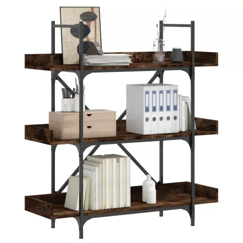  3-szintes füstös tölgy szerelt fa könyvespolc 100x33x108,5 cm