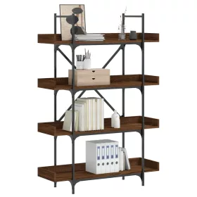    4-szintes barna tölgy szerelt fa könyvespolc 100x33x145,5 cm