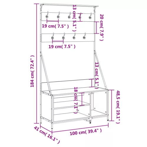 sonoma tölgy színű ruhafogas cipőpolccal 100x41x184 cm