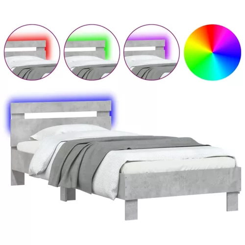  betonszürke ágykeret fejtámlával és LED-világítással 90x190 cm