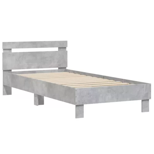  betonszürke ágykeret fejtámlával és LED-világítással 90x190 cm