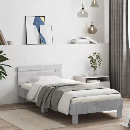  betonszürke ágykeret fejtámlával és LED-világítással 90x190 cm