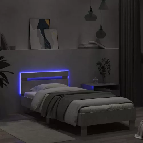 betonszürke ágykeret fejtámlával és LED-világítással 90x190 cm