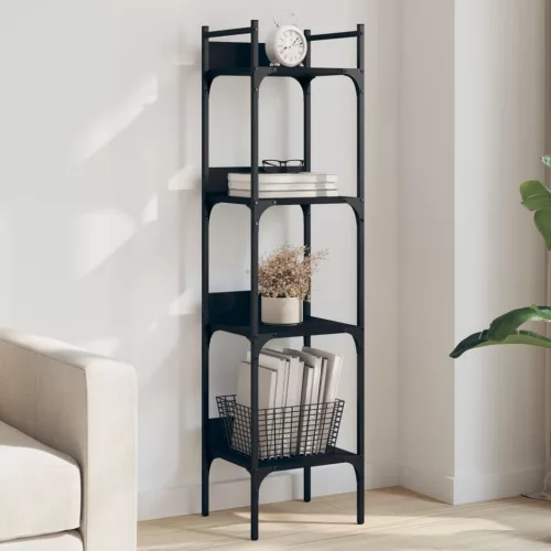  4 szintes fekete szerelt fa könyvespolc 35 x 30 x 138,5 cm