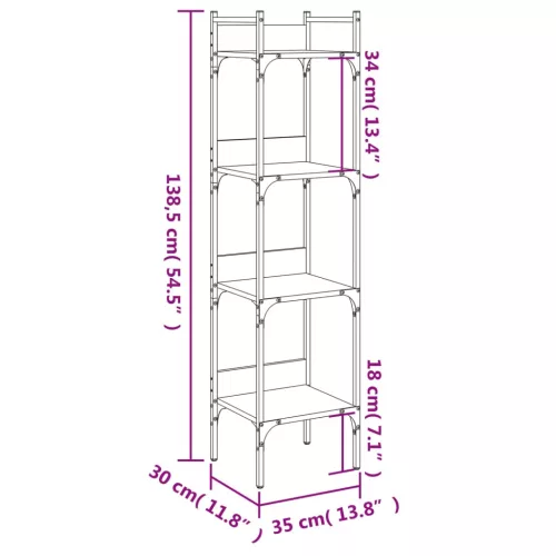  4 szintes fekete szerelt fa könyvespolc 35 x 30 x 138,5 cm