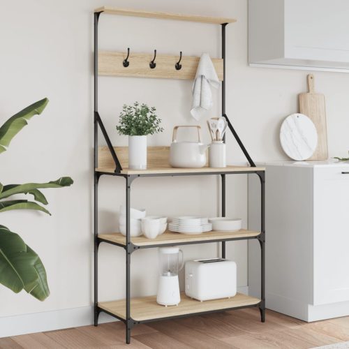  sonoma tölgy színű 4 szintes szerelt fa pékállvány akasztókkal