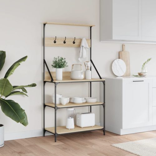  sonoma tölgy színű 4 szintes szerelt fa pékállvány akasztókkal