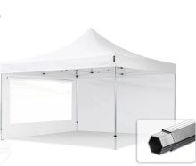   Professional összecsukható sátrak PROFESSIONAL 400g/m2 ponyvával, alumínium szerkezettel, 2 oldalfallal, panoráma ablakkal - 4x4m fehér