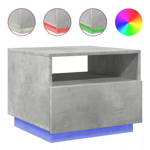  betonszürke dohányzóasztal LED-lámpákkal 50x49x40 cm