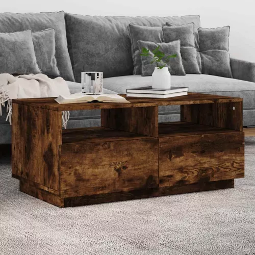  füstös tölgy színű dohányzóasztal LED-lámpákkal 90x49x40 cm