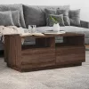  barna tölgyszínű dohányzóasztal LED-lámpákkal 90x49x40 cm