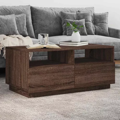  barna tölgyszínű dohányzóasztal LED-lámpákkal 90x49x40 cm