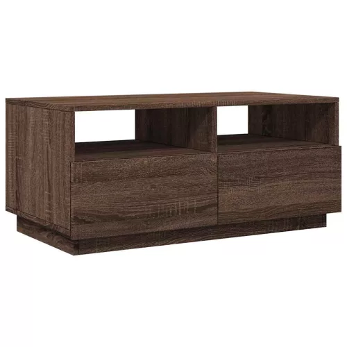  barna tölgyszínű dohányzóasztal LED-lámpákkal 90x49x40 cm