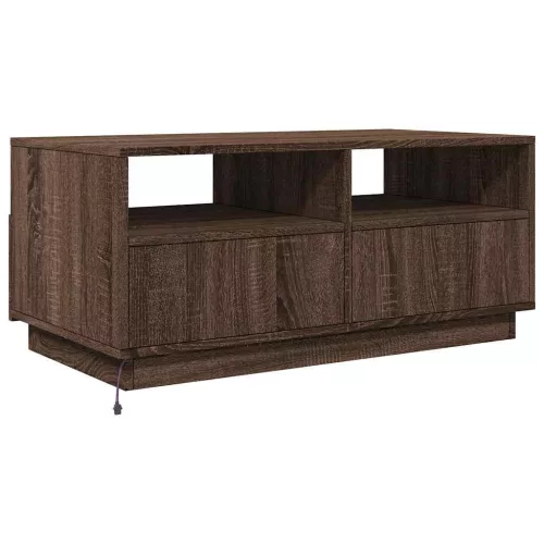  barna tölgyszínű dohányzóasztal LED-lámpákkal 90x49x40 cm