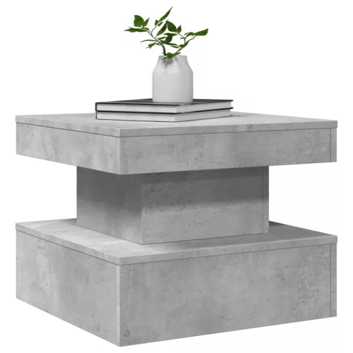  betonszürke dohányzóasztal LED-lámpákkal 50 x 50 x 40 cm